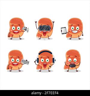 Steak Cartoon-Figur spielen Spiele mit verschiedenen niedlichen Emoticons. Vektorgrafik Stock Vektor