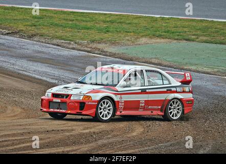 Mitsubishi EVO beim Legend Rally Cars-Rennen der Rennstrecke Barcelona-Katalonien Stockfoto