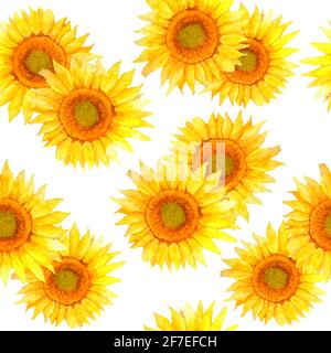 Aquarell nahtlose handgezeichnete Muster mit realistischen Sommer natürlichen Sonnenblumen Blumen. Helle lebendige Sommer floralen Hintergrund. Retro-Dekor, blühende Natur. Für textile Verpackungspapier Stockfoto