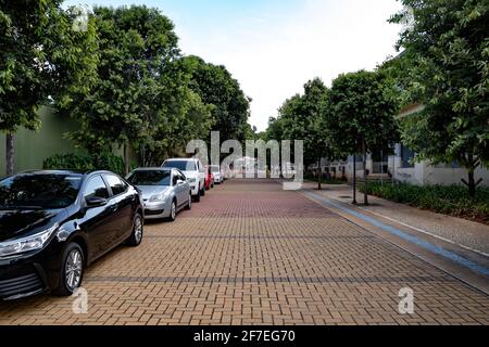 Goiania, Goias, Brasilien - 02 01 2019: Straße mit Fliesenboden auf der Plaza Dr. Pedro Ludovico Teixeira Stockfoto