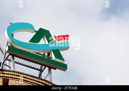 Kiew, Ukraine. März 2021. Das Logo von Credit Agricole ist in ihrem Bankbüro in Kiew zu sehen. (Foto von Pavlo Gonchar/SOPA Images/Sipa USA) Quelle: SIPA USA/Alamy Live News Stockfoto