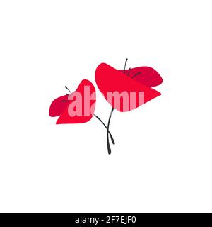 Zwei rote Mohnblüten isoliert auf Weiß. Wildes Scharlach blüht. Vektorgrafik. Eco, floral, natürlich, Liebe Symbol. Vektor flaches Logo isoliert auf whit Stock Vektor