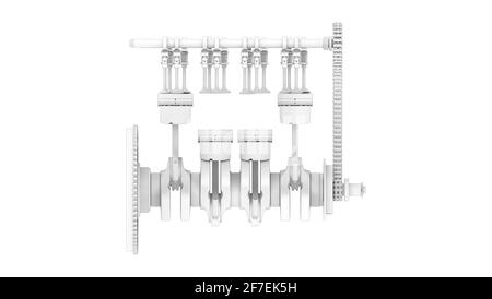 3D-Rendering von technischen Komponenten eines Motors, isoliert auf Weiß Hintergrund Stockfoto