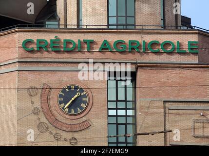 Kiew, Ukraine. März 2021. Das Logo von Credit Agricole ist in ihrem Bankbüro in Kiew, Ukraine, zu sehen. Kredit: Pavlo Gonchar/SOPA Images/ZUMA Wire/Alamy Live Nachrichten Stockfoto