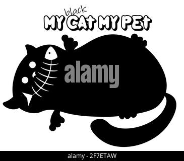 Meine Katze mein Haustier liegt auf seinem Rücken mit einem Fisch Skelett und lächelt 1 Stock Vektor