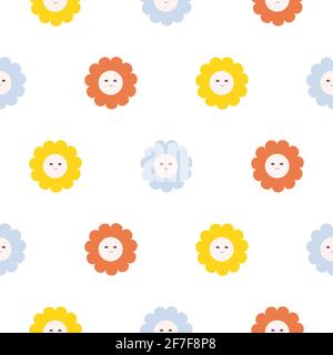 Nahtloses Polka-Punktmuster mit hellen Kreisen und niedlichem Löwen-Gesicht. Stock Vektor