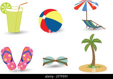 Satz von Strand Urlaub Illustration Logo und Symbol Vektor isoliert Auf weißem Hintergrund Stock Vektor