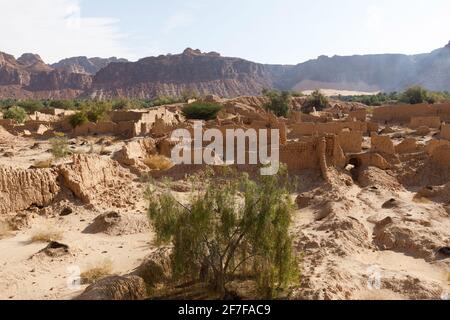 Verlassene Häuser in der traditionellen Konstruktion der arabischen adobe-Architektur In Al Ula in Saudi-Arabien Stockfoto