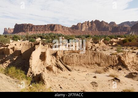 Verlassene Häuser in der traditionellen Konstruktion der arabischen adobe-Architektur In Al Ula in Saudi-Arabien Stockfoto