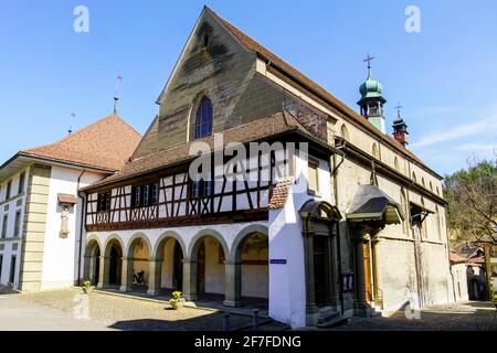 Église St Maurice in Fribourg bei der Rue de La Lenda 1, Kanton Freiburg, Schweiz. Stockfoto