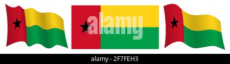 Flagge von Guinea Bissau in statischer Position und in Bewegung, flatternd im Wind in genauen Farben und Größen, auf weißem Hintergrund Stock Vektor