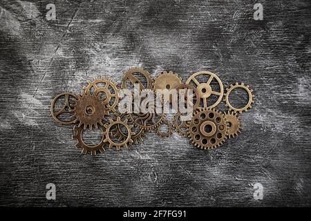 Gruppe von alten Zahnrädern und Zahnräder Makroaufnahme, industriellen Hintergrund Stockfoto