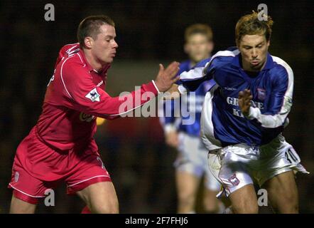 Ipswich Town / Liverpool April 2001 Nicky Barmby während der Übereinstimmung Stockfoto