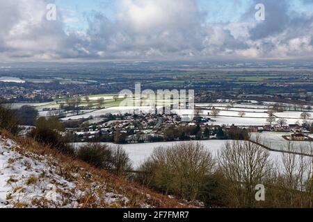 Berkeley Vene nach leichtem Schnee, von Cam Long Down, Dursley, Gloucestershire aus gesehen Stockfoto