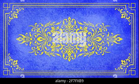 Jugendstil floral Ornament Gold Hintergrund blau textile Wand antik Altes Papier Vorlage Layout Design Vorlage Geschenk zeitlos schön Stockfoto