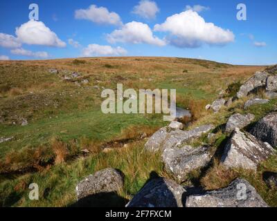 Brockhill Stream in der Nähe des Avon Stausees, Dartmoor, Devon. Stockfoto