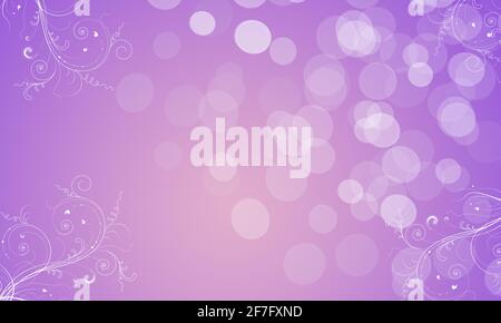 Edler Hintergrund lila violett blau gelb, pastellfarben sonnig leuchten Licht Sonnenschein, Blätter Ranken floral am Rand Bokeh Glitter luxuriös zeitlos Stockfoto