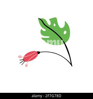 Exotische tropische Blume und Blatt auf Zweig Stock Vektor