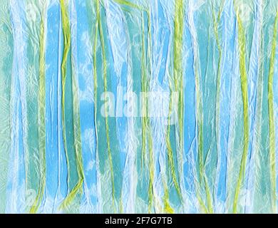 Zeitgenössische abstrakte Kunst Illustration. Vertikale Papierstreifen und Farbstruktur. Farbenfroher Hintergrund expressive impressionistische moderne Malerei Banner Postkarte Poster. Schroffe Papiertextur. Stockfoto
