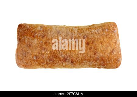 Ciabatta Brot isoliert auf weißem Hintergrund mit Clipping-Pfad. Traditionelles italienisches Brot Ciabatta. Food-Fotografie. Draufsicht Stockfoto
