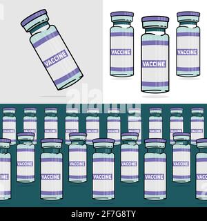 Flaschen mit covid-19-Impfstoff-Illustrationsset, Muster Stock Vektor