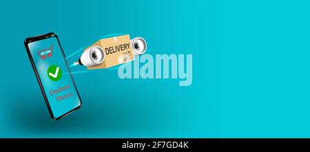 Telefonkonzept für die Online-Lieferung. Schnelle Lieferung von Paketen per Handy. Stock Vektor