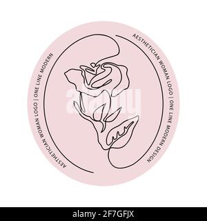 Skizzieren Rose eine Linie Blume Logo und Poster Art. Abstrakter Vektor Pflanze trendige Ikone. Moderne Natur Schönheit rosa romantische Form. Stock Vektor