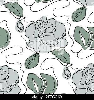 Einlinige Nahtloses modernes Muster. Rose Blume moderne Einfachheit zeitgenössische Vektor-Illustration. Stock Vektor
