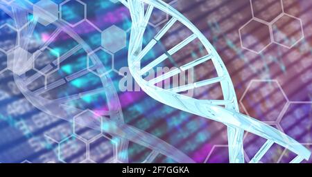 DNA-Struktur und chemische Strukturen gegen die Verarbeitung von Börsendaten Stockfoto