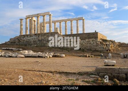 Ruinen des Tempels von Poseidon, Kap Sounion, Athen, Griechenland, Europa Stockfoto