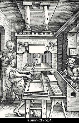 Druckmaschine, ca. 1520 Stockfoto