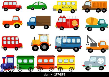 Set von Kinderspielzeug Transport auf weißem Hintergrund. Stock Vektor
