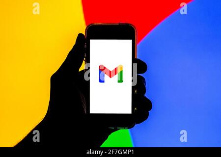 Spanien. April 2021. In dieser Abbildung wird die Google Gmail-App auf einem Smartphone-Bildschirm angezeigt. Bild: Thiago Prudencio/SOPA Images/ZUMA Wire/Alamy Live News Stockfoto