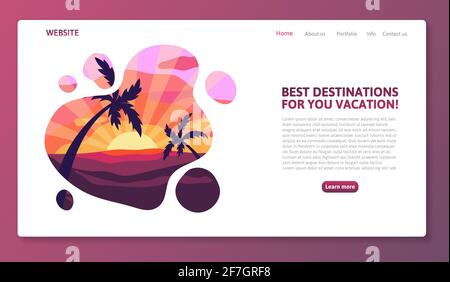 Vorlage für die Reise-Promo-Website mit Text und Illustration von Sehenswürdigkeiten für Reise- und Tour-Angebote. Stock Vektor