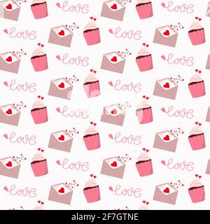 Cupcake, Brief und das Wort Liebe. Alles Liebe Zum Valentinstag. Stock Vektor