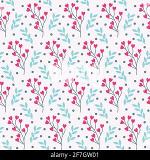 Muster mit Blumen in Form von Herzen und Blättern. Valentinstag. Stock Vektor