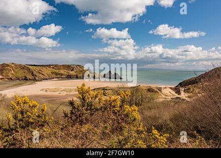 Frühsommer in Three Cliffs Bay Stockfoto