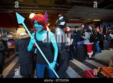 Das Spiel- und Cosplay-Festival NärCon Winter 2016 in der Saab Arena, Linköping, Schweden. Stockfoto