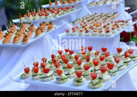 Gurkencreme Käse Tomatenbites Vorspeise Rezept Stockfoto