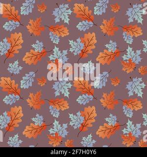 Muster mit orangefarbenen und blauen Blättern. Stock Vektor