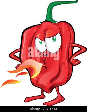 Rote Habanero Maskottchen Charakter mit Flammen .Cartoon-Illustration Stock Vektor