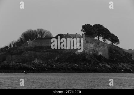 Drakes Island Plymouth klingen schwarz und weiß Stockfoto