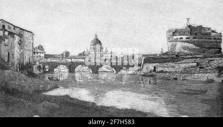 Der Tiber, die Brücke Ponte Regina Margherita und das Mausoleum des Augustus wurden 28 v. Chr., Rom, Italien, Südeuropa erbaut Stockfoto