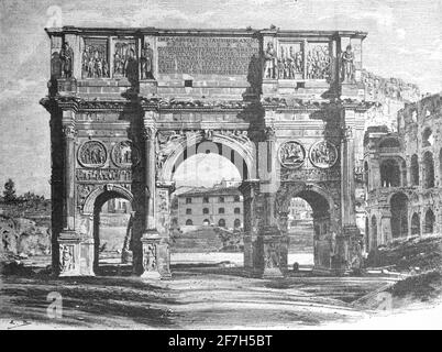 Triumphbogen des römischen Imperators Konstantin I. neben dem Kolosseum, Rom, Italien, Südeuropa Stockfoto