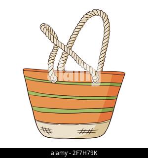 Frauen Orange, Grün und Gelb Tasche isoliert Vektor-Illustration auf weißem Hintergrund. Flache, farbenfrohe Sommertasche für Damen Stock Vektor