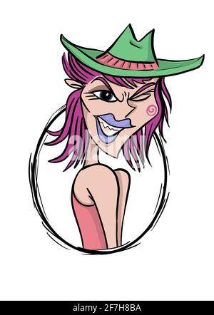 cowgirl mit Haltung handgezeichnete Comic-Figur Illustration Stockfoto