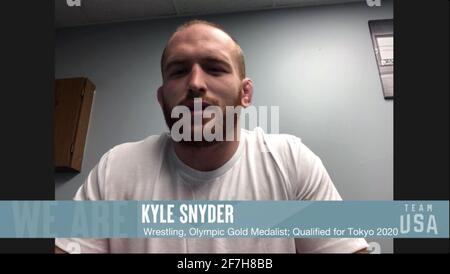 USA. April 2021. Kyle Snyder, Wrestling, einmaliger Olympiateilnehmer; Olympiasieger an der Ohio State University in einem Screenshot zu sehen, als das Olympische und Paralympische Komitee der Vereinigten Staaten vom 7-9. April ab 8-5 Uhr MT den Tokyo 2020 Team USA Media Summit ausstatte. Die Veranstaltung soll mehr als 100 Olympioniken, Paralympier und Hoffnungsträger präsentieren, die im Sommer die nationalen Regierungsstellen vertreten, die im Rahmen einer Reihe von Pressekonferenzen an der Tokyo 2020 teilnehmen. (Foto vom Tokyo 2020 Team USA via Credit: SIPA USA/Alamy Live News Stockfoto