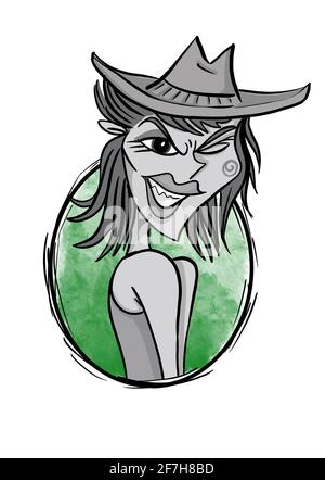 cowgirl mit Haltung handgezeichnete Comic-Figur Illustration Stockfoto