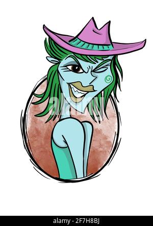 cowgirl mit Haltung handgezeichnete Comic-Figur Illustration Stockfoto