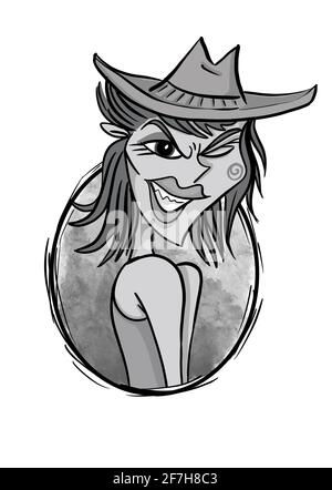 cowgirl mit Haltung handgezeichnete Comic-Figur Illustration Stockfoto